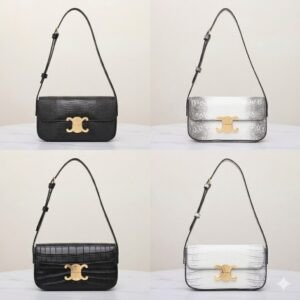 Celine Triomphe Shoulder Bag 20.5cm Exotic Patterned Calfskin Handbag Lizard & Crocodile Texture Crossbody Boutique Bag 37