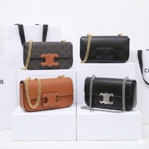CELINE Triomphe Chain Shoulder Bag 20.5cm Calfskin Flap Bag Iconic Designer Crossbody for Women 4 Colors 37