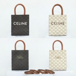 Celine Mini Vertical Cabas Triomphe Canvas Tote Bag 17x21cm Luxury Italian Leather Crossbody Handbag for Women 37