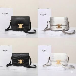 Celine Triomphe Classique Shoulder Bag 18.5cm Lizard and Crocodile Embossed Leather Crossbody Handbag 37