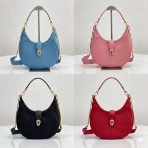 BVLGARI Serpenti Ellipse Large Crossbody Bag Calf Leather Crescent Shoulder Bag with Snakehead Closure 4 Colors