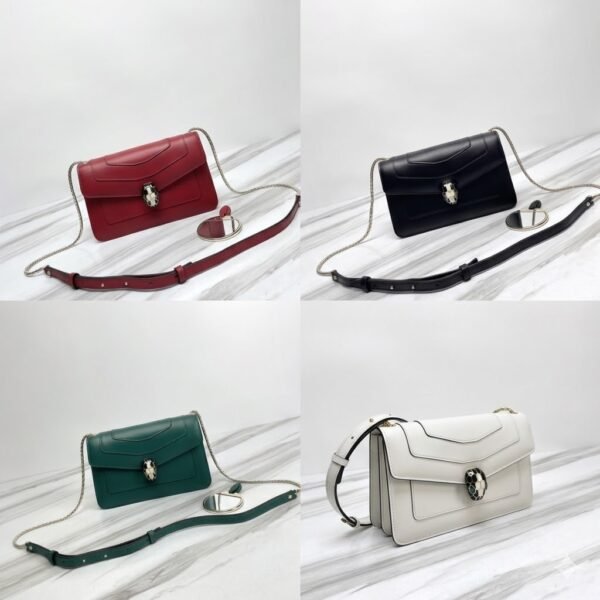 37 BVLGARI Serpenti Forever Calfskin Crossbody Bag 22.5cm Snakehead Enamel Closure Chain Shoulder Bag 4 Colors