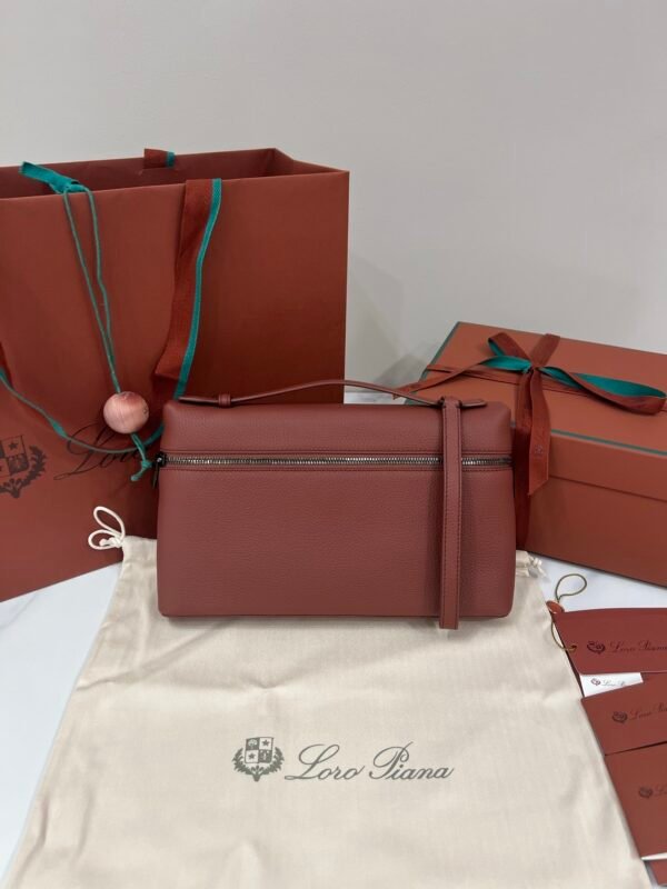 Loro Piana Extra Pouch L29 Grained Calfskin Clutch 29cm Minimalist Designer Lunch Box Bag Detachable Wristlet