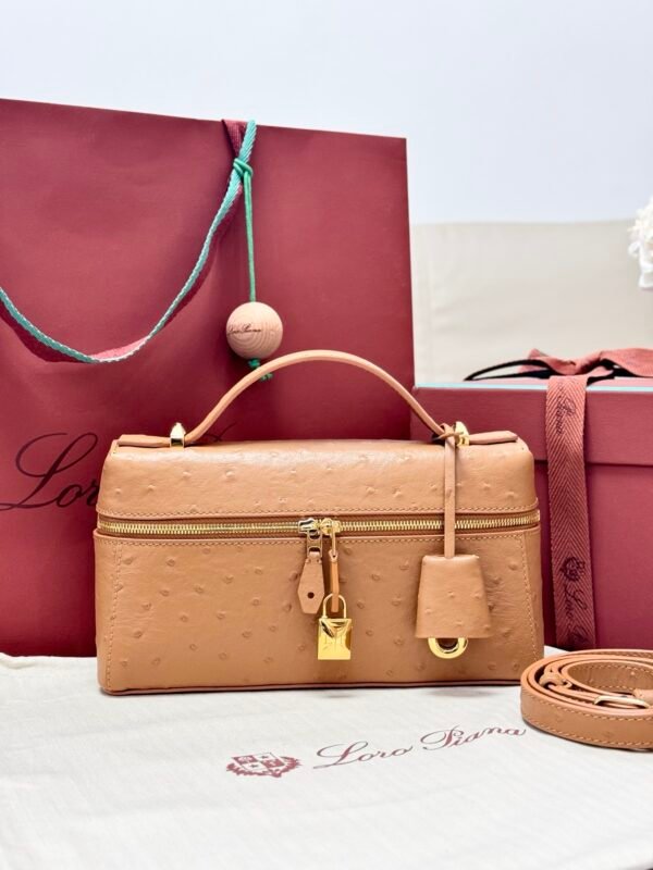 37 Loro Piana L23 Extra Bag 23cm Ostrich-Effect Calfskin Top-Handle Vanity Bag and Crossbody for Women