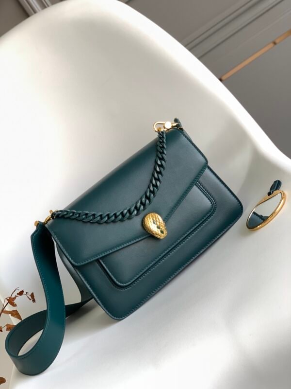 37 Bvlgari Serpenti Forever Maxi Chain Crossbody Bag 25cm Calf Leather Shoulder Handbag with Snakehead Closure 4 Colors