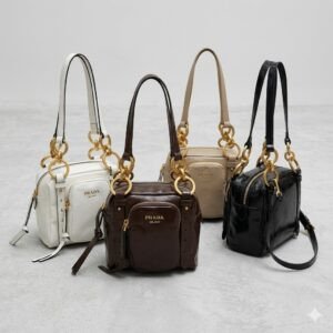 Prada Small Vintage Glazed Leather Square Top-Handle Bag 14cm 2025 Collection Shoulder Bag