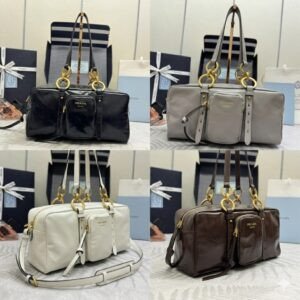 Prada Large Archive-Inspired Waxed Leather Shoulder Bag 30cm Vintage Gold Hardware 4 Colors