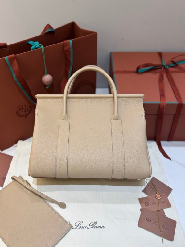 Loro Piana Loom L32 Handbag 33cm Tender Calfskin Luxury Designer Tote Bag with Gold Padlock & Removable Pouch