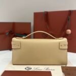 Loro Piana Extra L29 Clutch Bag 29cm Saddle Leather Elegant Handmade Designer Leather Handheld Purse with Signature Gold Padlock