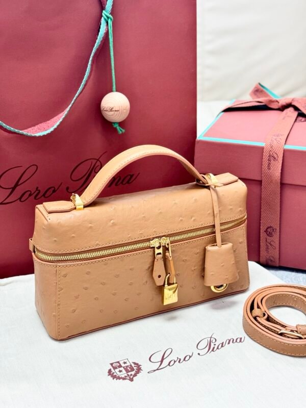 38 Loro Piana L23 Extra Bag 23cm Ostrich-Effect Calfskin Top-Handle Vanity Bag and Crossbody for Women