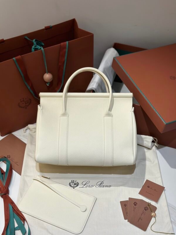 38 Loro Piana Loom L32 Grained Calfskin Handbag 33cm Designer Tote Bag with Padlock & Pouch
