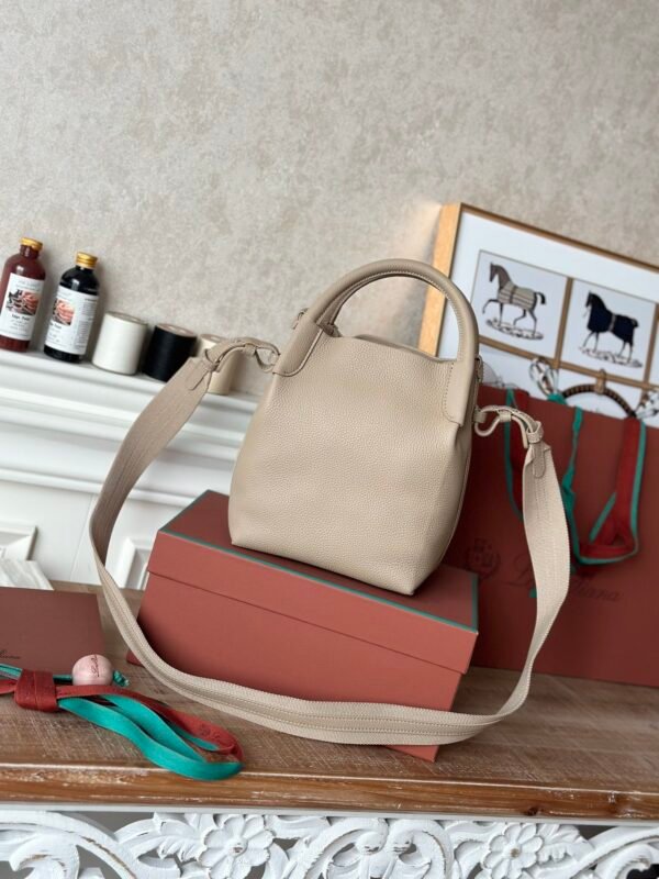 Loro Piana Medium Bale Bag Grained Calfskin Minimalist Bucket Bag with Detachable Shoulder Strap 6 Colors