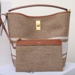 Celine Small 16 Bucket Bag 23x25cm Textile and Calfskin Striped Woven Pattern Designer Handbag with Detachable Pouch 4