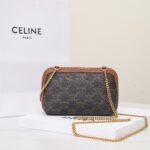 CELINE Triomphe Canvas and Calfskin Mini Chain Clutch Bag Italian Leather Shell Pouch for Women Crossbody Shoulder Bag 4