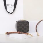 CELINE Mini Vanity Case 9.5cm Triomphe Canvas with Calfskin Leather Small Crossbody Vanity Box Bag 4