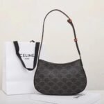 CELINE Triomphe Canvas and Calfskin Ava Bag 22cm Tan Underarm Shoulder Bag Premium Leather Hobo Bag 4