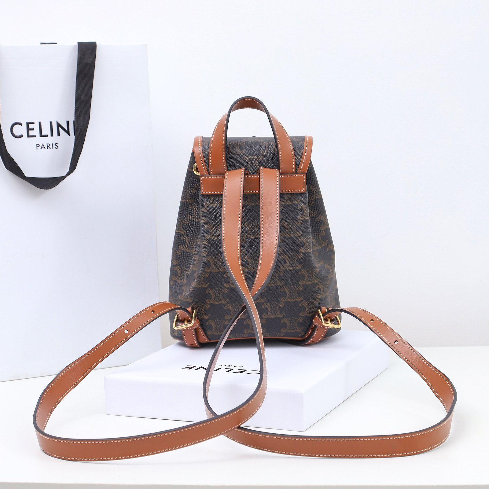 CELINE Triomphe Canvas Backpack Vintage Monogram Leather Bookbag in Mini and Large Sizes Rucksack 4