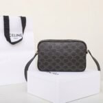 CELINE Triomphe Canvas Camera Bag 23cm Luxury Designer Crossbody Messenger Bag with White Logo & Calfskin Leather 4