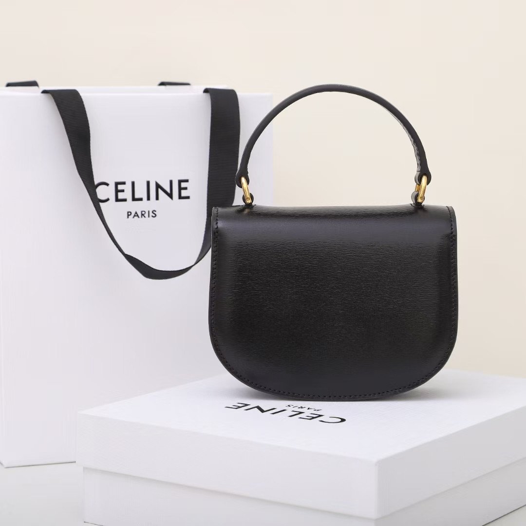 Celine Mini Besace Triomphe Bag 15.5cm Shiny Calfskin Top Handle Saddle Bag Premium Grade Crossbody 4