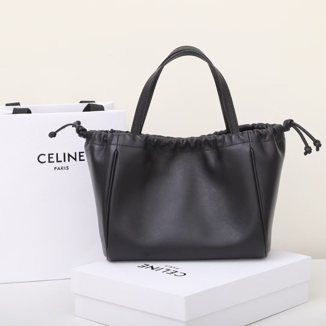 Celine Triomphe Cuir Drawstring Bag 22cm Small Smooth Calfskin Leather Crossbody Handbag with Embossed Logo 4