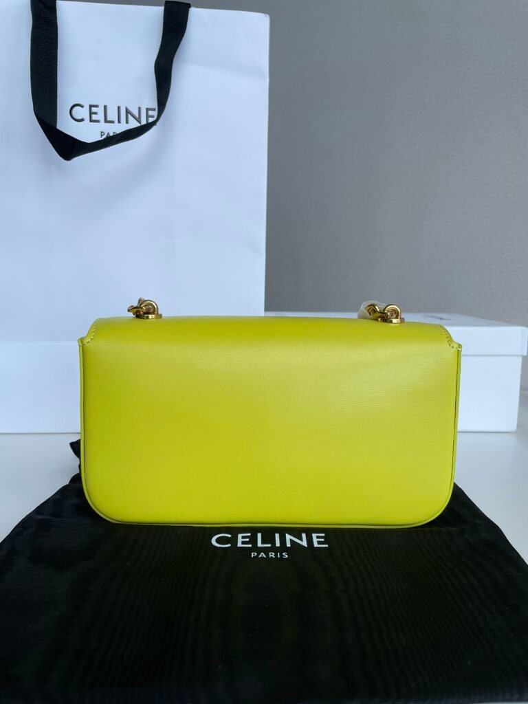 Celine Triomphe Chain Shoulder Bag 20.5cm Lime Green Smooth Calfskin Handbag &ndash; Image 4