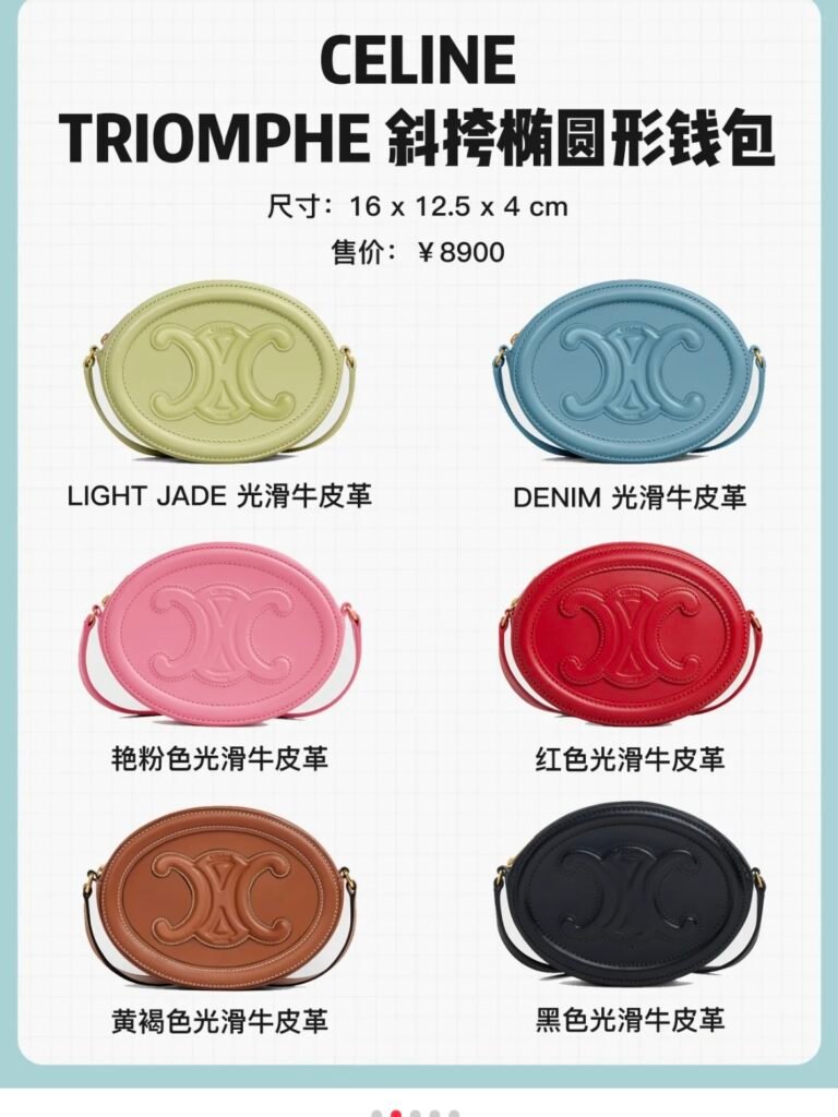 CELINE Triomphe Oval Purse 16cm Smooth Calfskin 6 Colors Small Mooncake Bag – Image 5