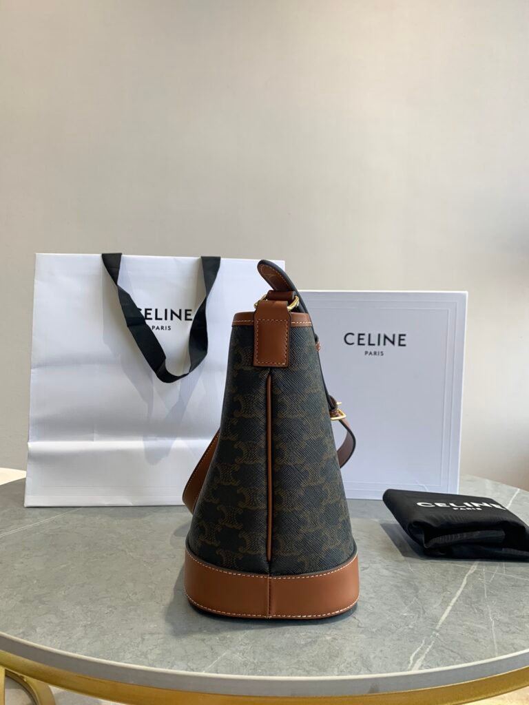 Celine Triomphe Canvas Bucket Bag Vintage Large and Small Size Shoulder Bag – Image 3