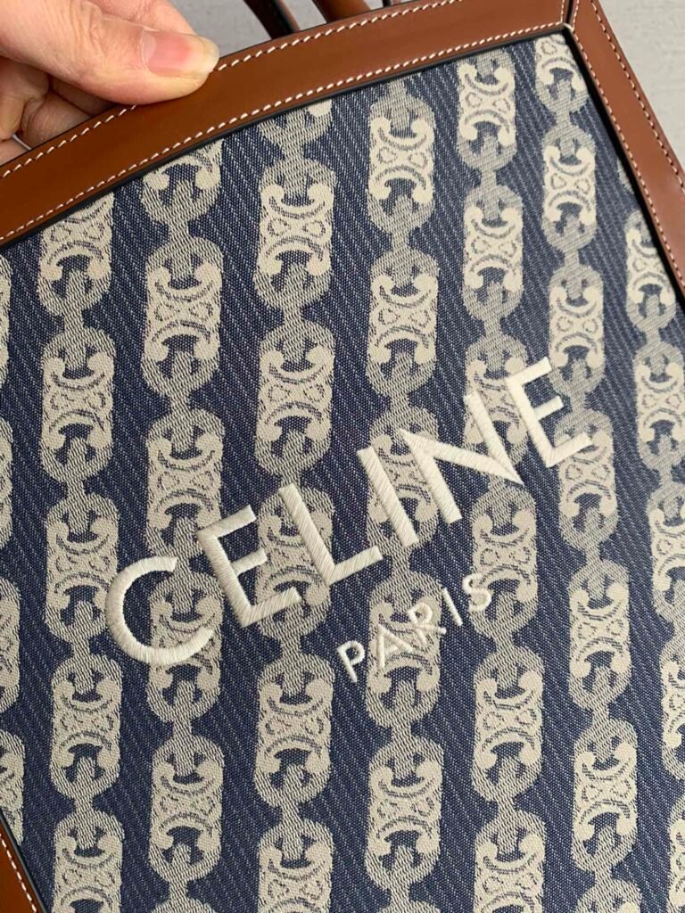 Celine Small Vertical Cabas Triomphe Embroidery and Calfskin Tote Bag 17x21cm – Image 4