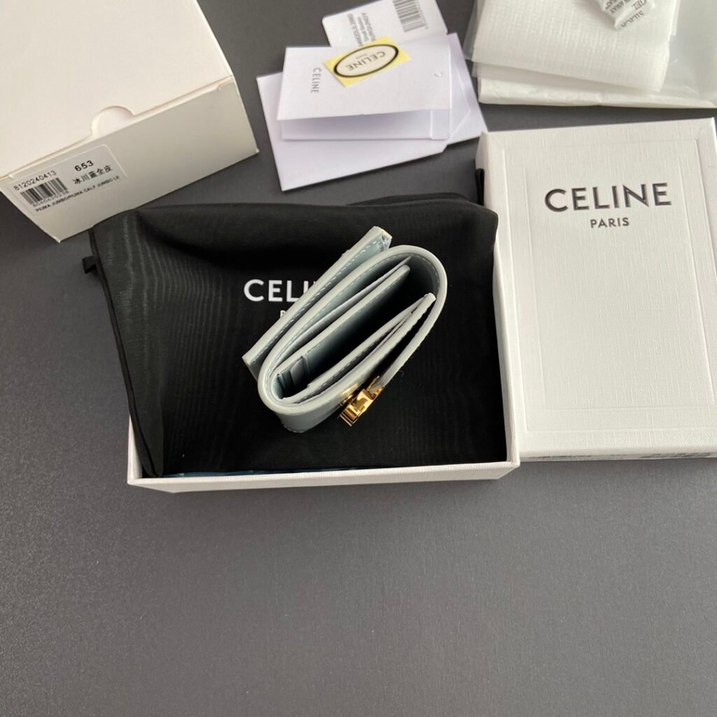 CELINE TRIOMPHE Compact Wallet Shiny Calfskin 5 Colors Small Wallets for Mini Bags – Image 5
