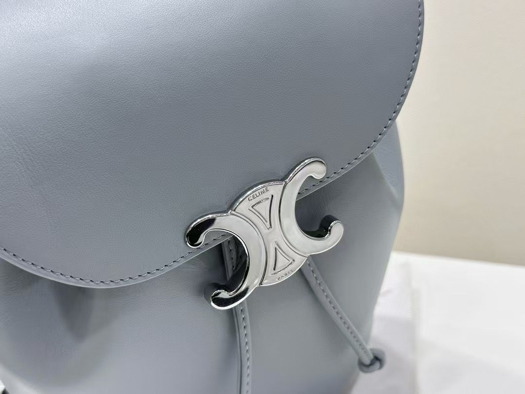 Celine Small Triomphe Backpack Shiny Calfskin Pale Blue Mini Rucksack for Women – Image 4 Celine Small Triomphe Backpack Shiny Calfskin Pale Blue Mini Rucksack for Women – Image 4