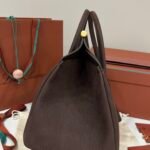 Loro Piana Loom L32 Handbag 33cm Dark Brown Grained Calfskin Leather Tote with Signature Gold Padlock and Key