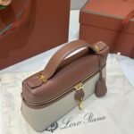 Loro Piana Extra Bag L23 Caramel Leather & Linen Canvas Crossbody Handbag 23cm for Women Top-Handle Bag with Signature Charms Loro Piana Extra Bag L23 Caramel Leather & Linen Canvas Crossbody Handbag 23cm for Women Top-Handle Bag with Signature Charms