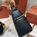 Loro Piana L23 Extra Handbag 23cm Black Textured Leather Minimalist Shoulder Bag with Gold Hardware and Gift Box Loro Piana L23 Extra Handbag 23cm Black Textured Leather Minimalist Shoulder Bag with Gold Hardware and Gift Box
