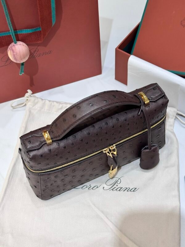 4 Loro Piana L23 Extra Bag 23cm Ostrich-Effect Calfskin Top-Handle Vanity Bag and Crossbody for Women