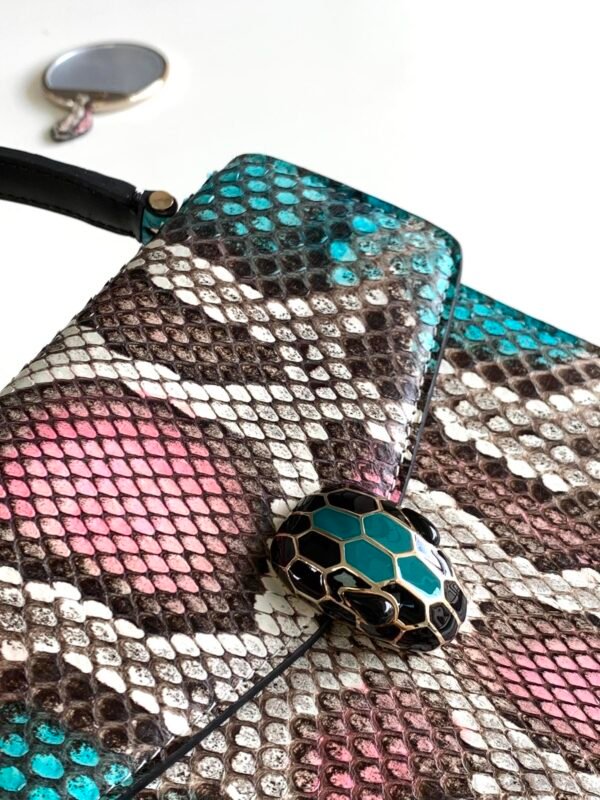 4 BVLGARI Serpenti Forever Luxury Python Leather Handbag 18cm Exclusive Multi-Color Exotic Shoulder Bag with Iconic Jewel Snakehead Closure