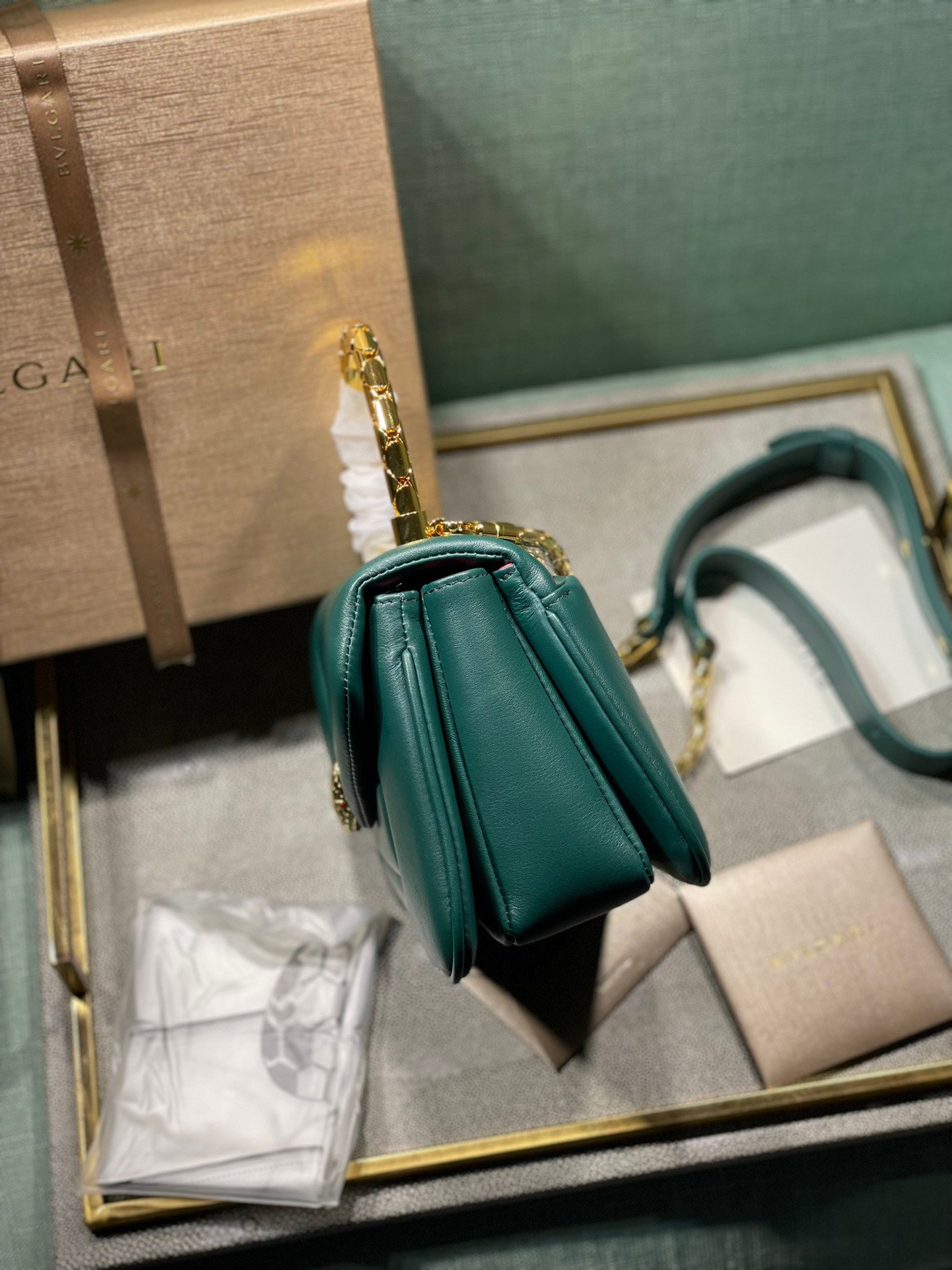 BVLGARI Serpenti Reverse Small Quilted Calfskin Top Handle Bag 20cm with Snake Metal Handle and Iconic Magnetic Chain Crossbody Strap BVLGARI Serpenti Reverse Small Quilted Calfskin Top Handle Bag 20cm with Snake Metal Handle and Iconic Magnetic Chain Crossbody Strap