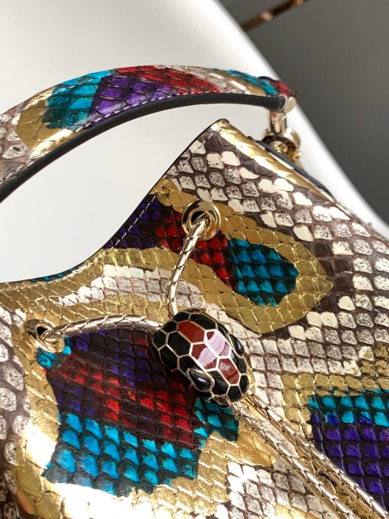 BVLGARI Serpenti Forever Python Bucket Bag Metallic Fil Coupe & Multicolor Lunar Snakeskin Top Handle Crossbody Handbag 2 Sizes – Image 5 BVLGARI Serpenti Forever Python Bucket Bag Metallic Fil Coupe & Multicolor Lunar Snakeskin Top Handle Crossbody Handbag 2 Sizes – Image 5