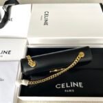 CELINE TRIOMPHE Chain Shoulder Bag in Shiny Calfskin Leather Underarm Baguette with Gold Hardware 4
