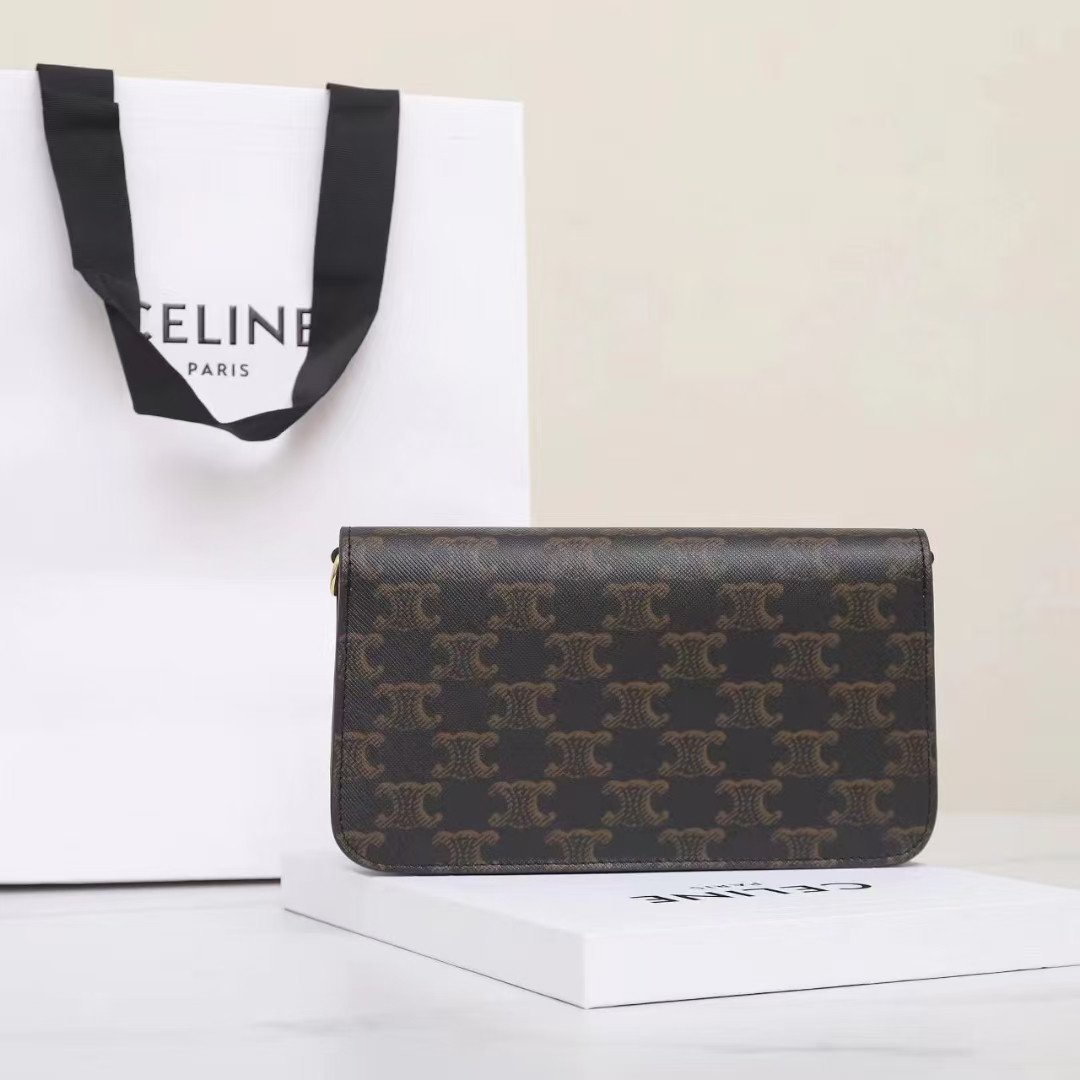 CELINE Triomphe Canvas and Calfskin 3-in-1 Chain Shoulder Bag 20.5cm Parisian Chic Crossbody and Underarm Bag 4