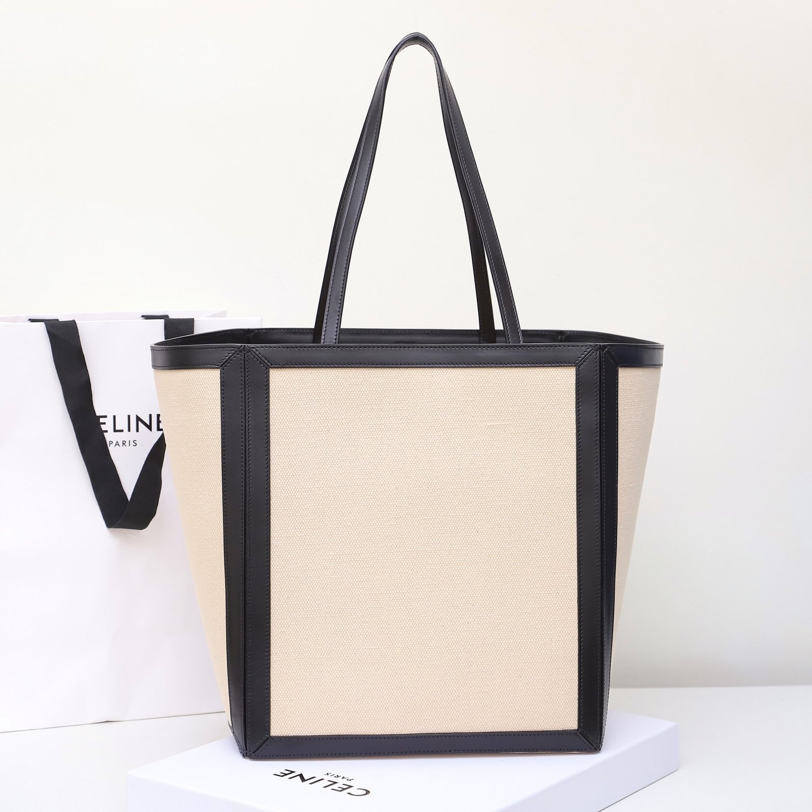 Celine Cabas Thais Tote Bag 31cm Textile and Calfskin Leather Premium Commuter & Travel Shopping Bag 4