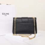 Celine Triomphe Chain Bag 25cm Supple Calfskin and Signature Canvas Medium Flap Shoulder Bag with Gold-Tone Hardware 4