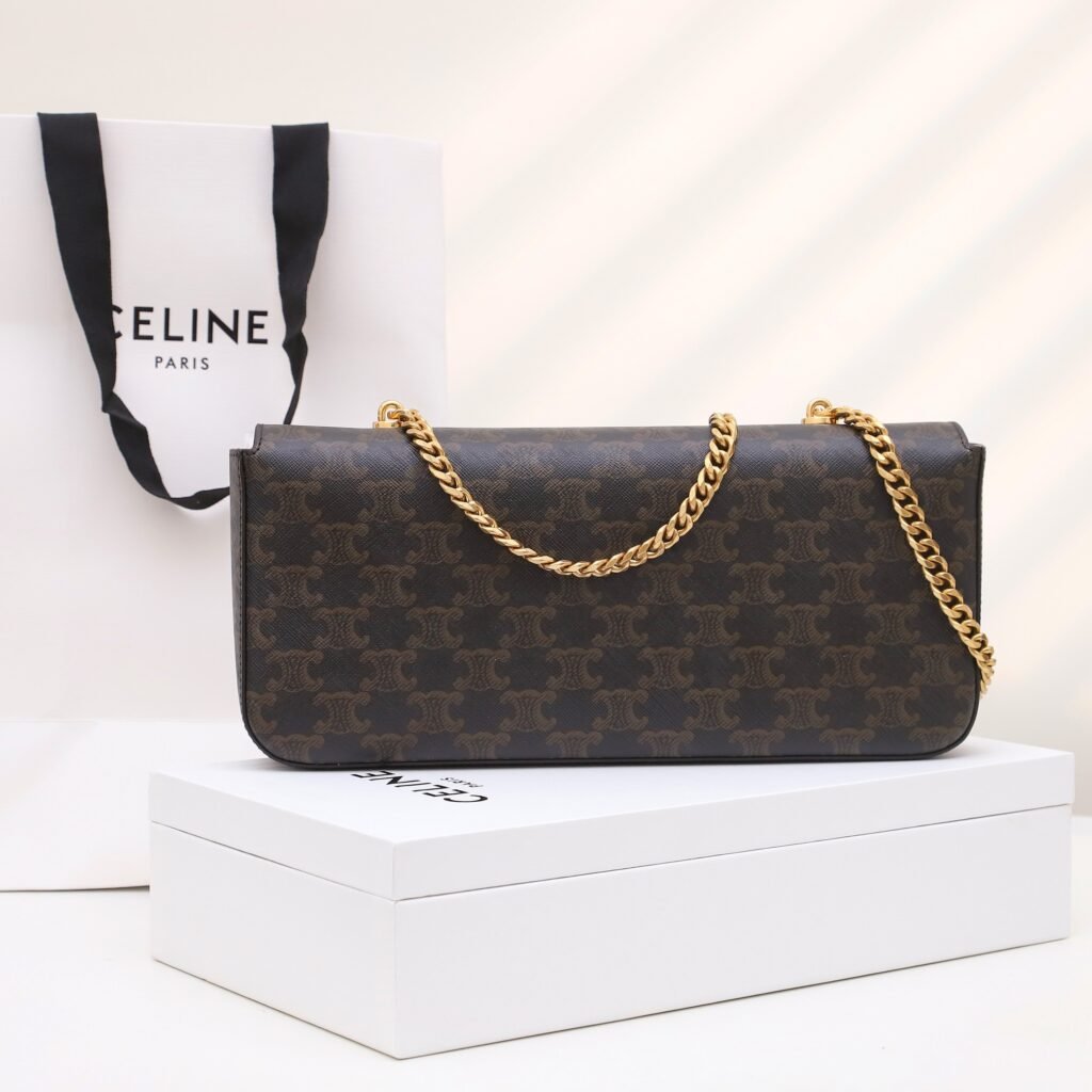 Celine Triomphe Chain Bag 33cm Shiny Calfskin Leather Underarm Bag – Image 4 Celine Triomphe Chain Bag 33cm Shiny Calfskin Leather Underarm Bag – Image 4