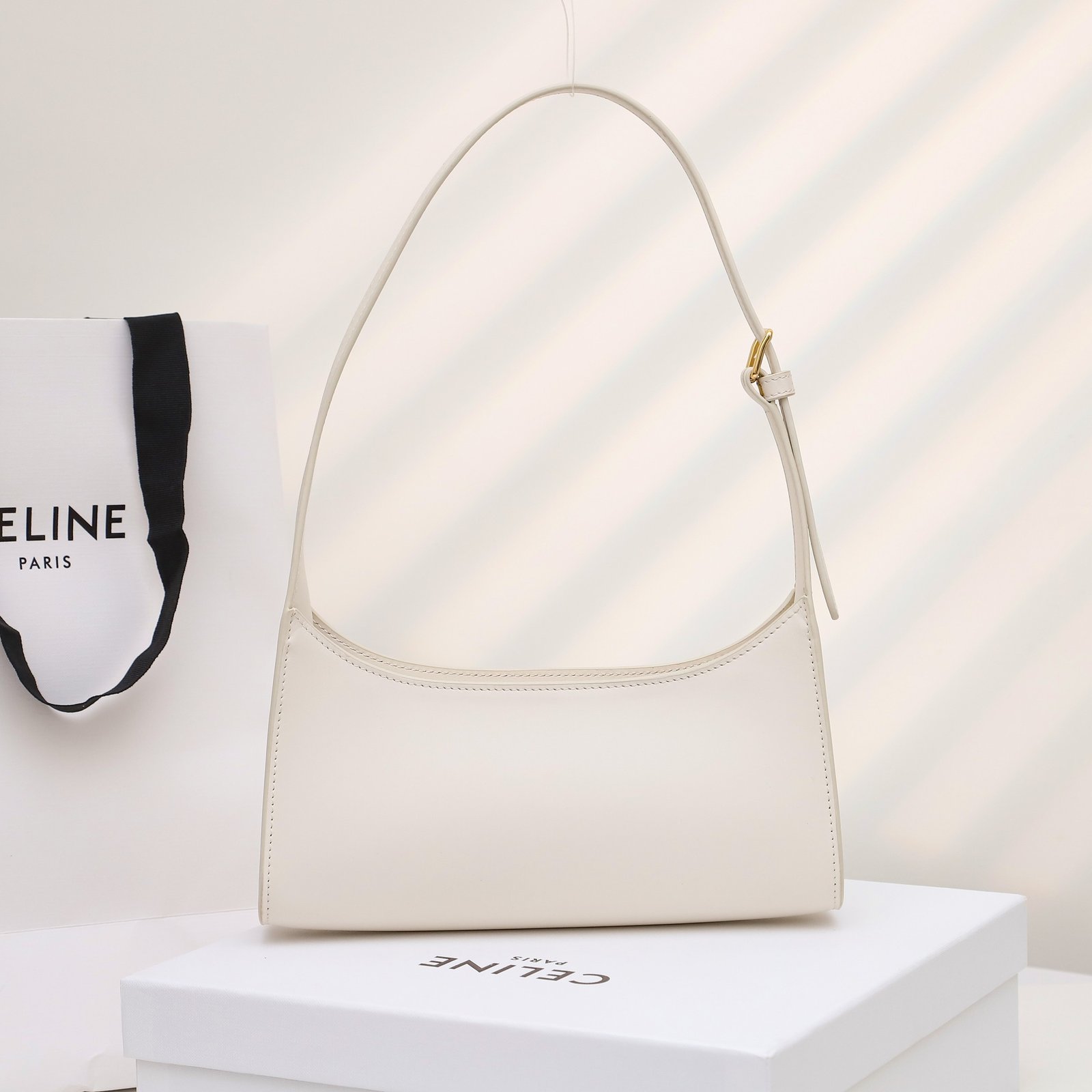 CELINE Triomphe Embossed Calfskin Shoulder Bag Matte Leather Mini Hobo Underarm Bag Handbag for Women 4