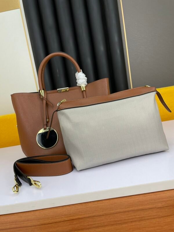 41 BVLGARI Style Luxury Two-Piece Tote Bag Set Premium Palm Leather Handbag with Removable Pouch