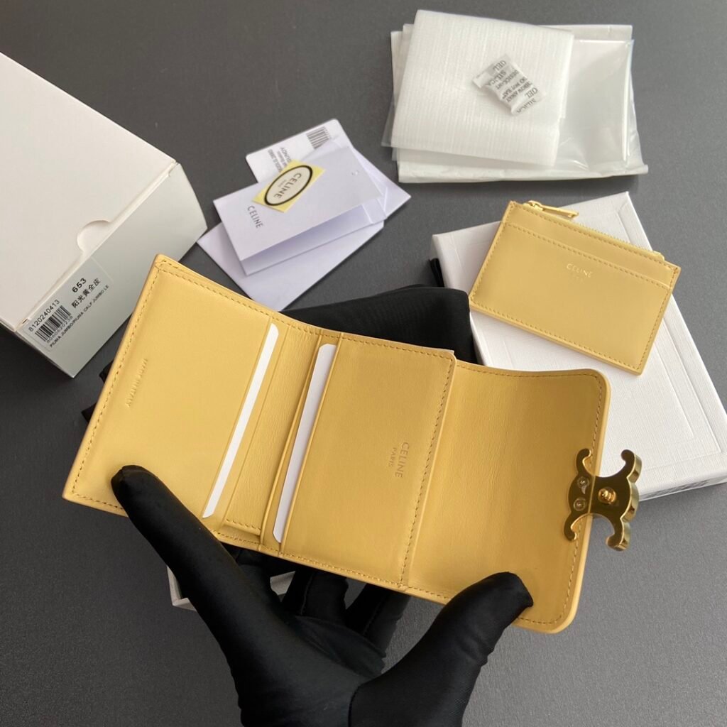 CELINE TRIOMPHE Compact Wallet Shiny Calfskin 5 Colors Small Wallets for Mini Bags &ndash; Image 15
