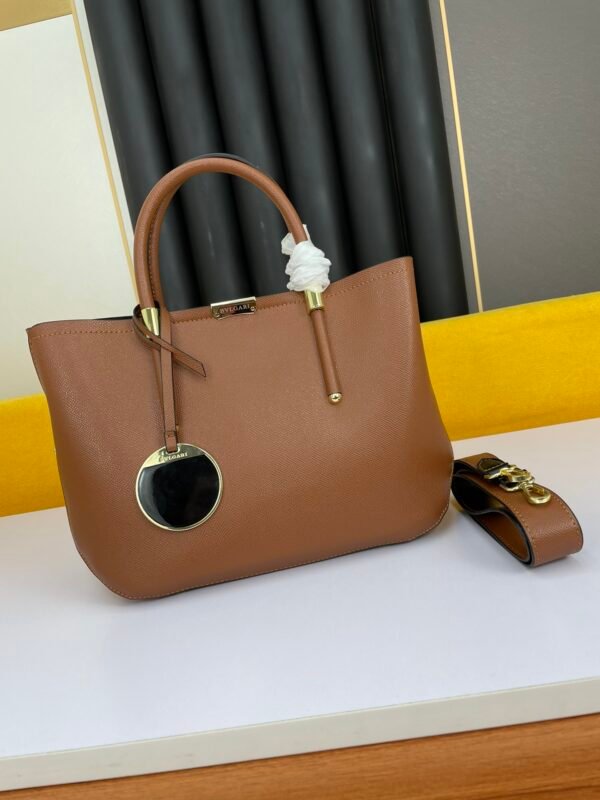 42 BVLGARI Style Luxury Two-Piece Tote Bag Set Premium Palm Leather Handbag with Removable Pouch