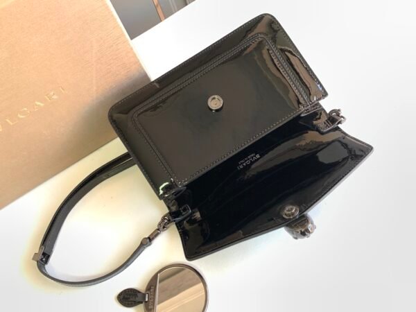 43 BVLGARI Serpenti Forever East-West Small Shoulder Bag 22cm Patent & Metallic Calf Leather Crossbody Handbag with Snakehead Closure