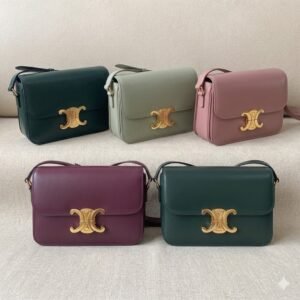 CELINE Triomphe Bag 18.5cm Shoulder Handbags 5 Colors Shiny Calfskin Triomphe 46
