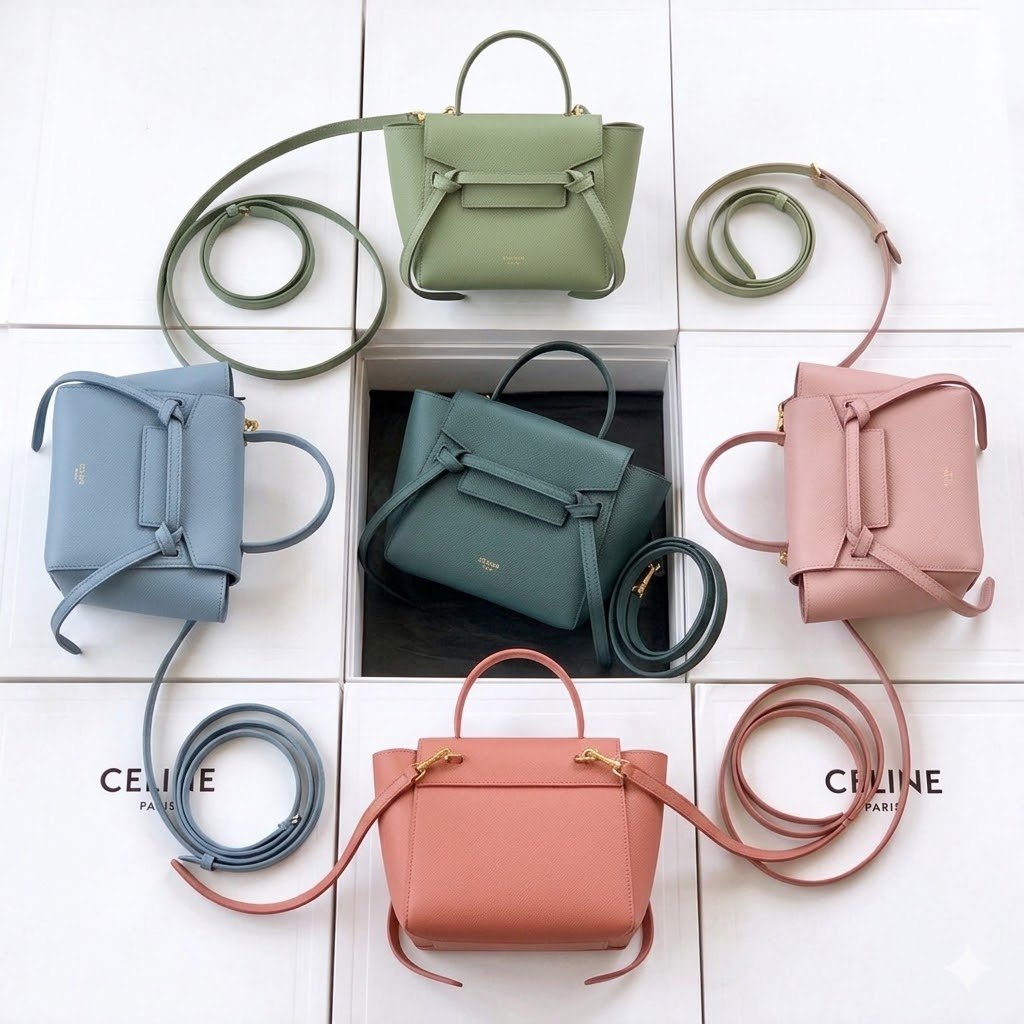 CELINE Belt Pico Bag 21cm/15cm Grained Calfskin Handbag with 5 Colors & 2 Sizes – Image 1