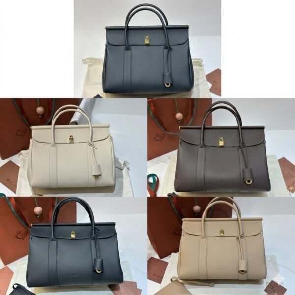 Loro Piana Loom L32 Handbag 33cm Tender Calfskin Luxury Designer Tote Bag with Gold Padlock & Removable Pouch